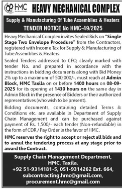 Heavy Mechanical Complex Taxila Tender Notice-1